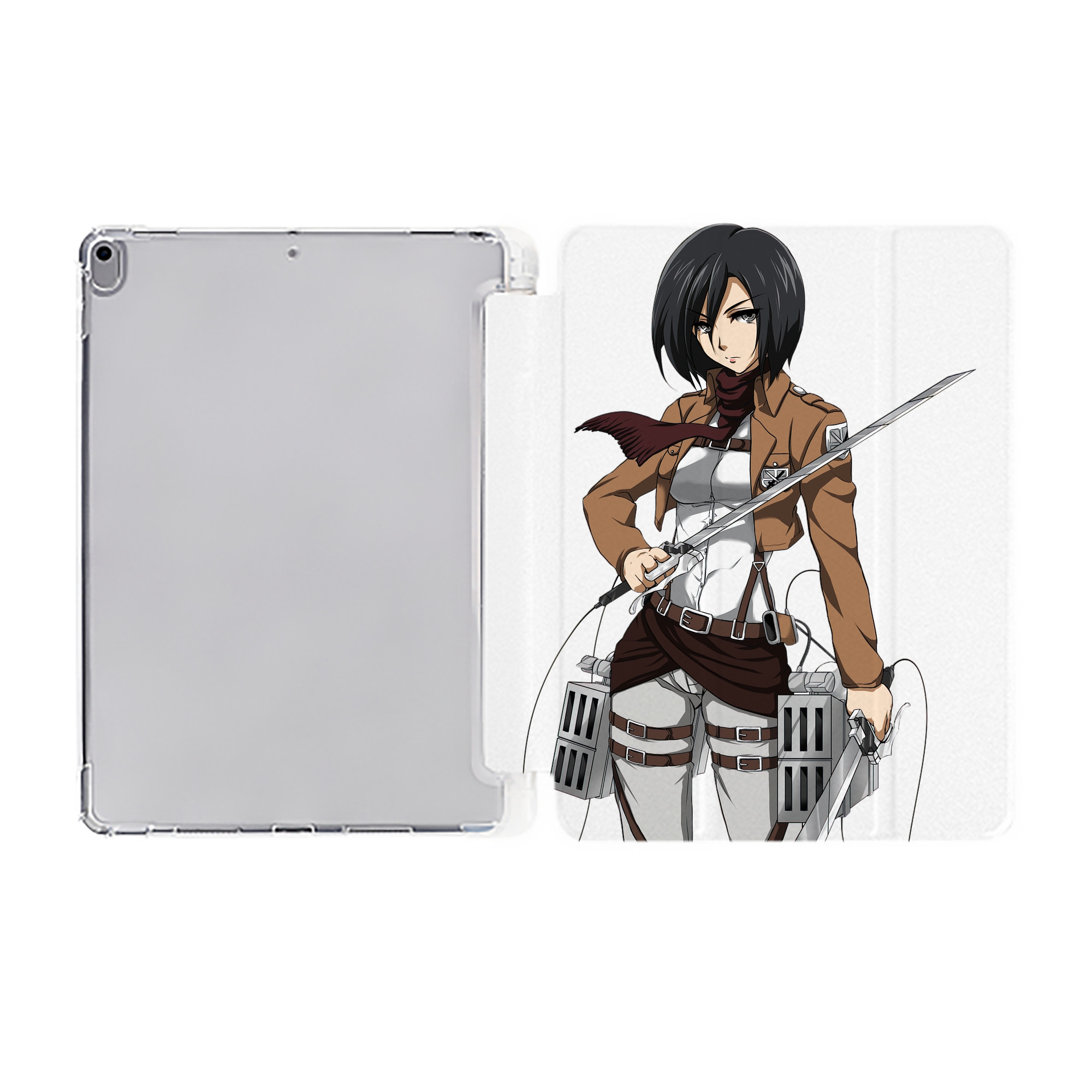 （画像用） 進撃の巨人 ミカサ·アッカーマン Attack on Titan Mikasa Ackerman IPad ケース ペン収納付き 三つ折りスタンド PUレザー×シリコン 対応機種9.5/10.5/10.9インチ